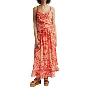 Farm Rio Jaipur Red Crossed Over Linen Blend Maxi Dress Size XS